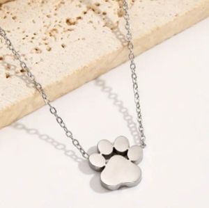 Titanium steel pet paw print necklace